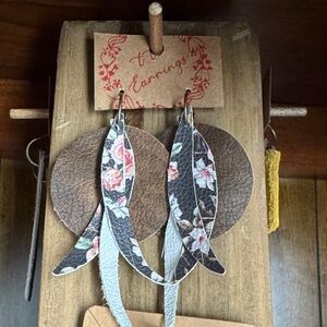 Floral Patterned Leather Earrings